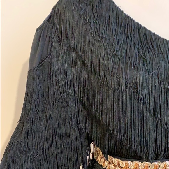 SOLD! VINTAGE FRINGE COCKTAIL DRESS BLACK - Picture 2 of 8
